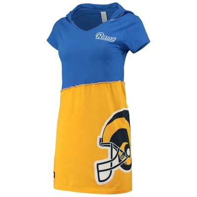 Refried Apparel Royal/gold Los Angeles Rams Sustainable Hooded Mini Dress In Royal,gold