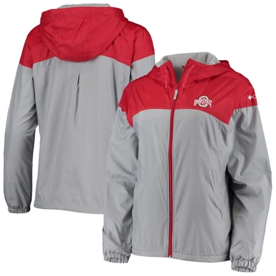 Columbia Women's Scarlet, Gray Ohio State Buckeyes Flash Forward Lined Full-zip Windbreaker Hoodie Jacket In Scarlet,gray