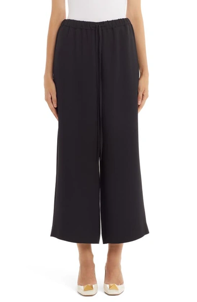 Valentino Cropped Pleated Wool And Silk-blend Stretch-crepe Wide-leg Trousers In Black