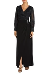 Nightway Petite Jacquard Faux-wrap Gown In Black