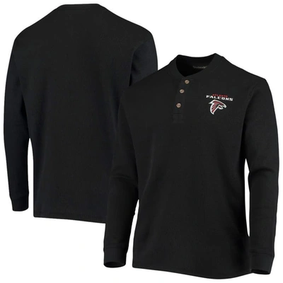 DUNBROOKE DUNBROOKE BLACK ATLANTA FALCONS LOGO MAVERICK THERMAL HENLEY LONG SLEEVE T-SHIRT