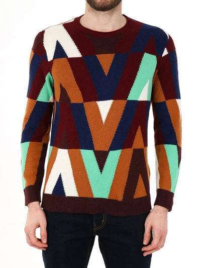 Valentino Optical Crewneck Knitted Pullover In Multi