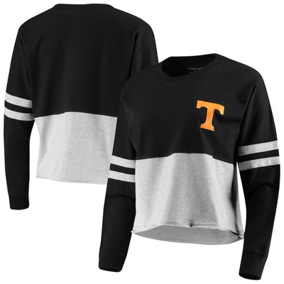 Boxercraft Black/heathered Grey Tennessee Volunteers Cropped Retro Jersey Long Sleeve T-shirt
