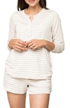 Gibsonlook Serene Mornings Stripe Print Henley Top In Suntan Stripe