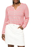 Gibsonlook Serene Mornings Stripe Print Henley Top In Coral Blush Stripe