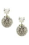 Eye Candy Los Angeles Altair Rhodium Plated Square Cz Front & Back Stud Earrings In Silver