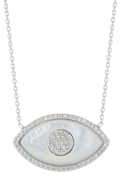 Sphera Milano Sterling Silver Mother Of Pearl Evil Eye Cz Pendant Necklace