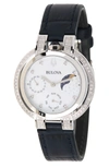 Bulova Rubaiyat Diamond Accent Leather Strap Watch, 40mm In Blue