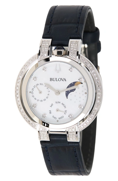 Bulova Rubaiyat Diamond Accent Leather Strap Watch, 40mm In Blue