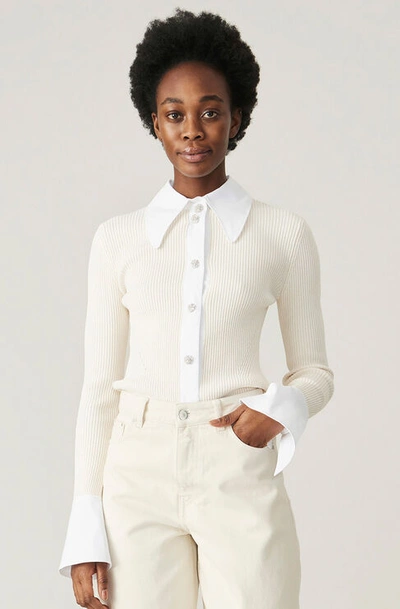 Ganni Melange Knit Shirt Vanilla Ice Size Xl ModeSens