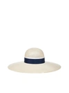 Maison Michel Beige & Navy Henrietta Fedora Hat In Natural Navy