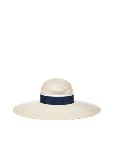 Maison Michel Blanche Straw Hat In Natural,navy