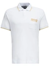 VERSACE JEANS COUTURE WHITE COTTON POLO SHIRT WITH LOGO PRINT