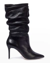 Black Suede Studio Geni Slouchy Calfskin Mid Boots In Black Leather