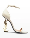 Saint Laurent Squared Toe Leather Ankle Strap Sandals In Real Beige 1543