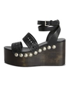 ALAÏA 85MM WOODEN-HEEL WEDGE SANDALS WITH VIENNE LEATHER STRAPS AND STUDS