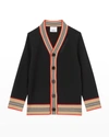 Burberry Boy's Graham Icon Stripe Wool-blend Cardigan In Black