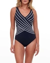 Gottex Embrace Surplice Striped One-piece Swimsuit In Black