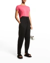 Majestic Semi-relaxed Crewneck T-shirt With Back Pleat In Fuschia