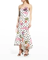 Marchesa Notte Polka Dot-printed Strapless High-low Gown In Ivory