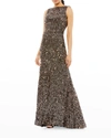 Mac Duggal Sequin Cowl-back Sleeveless Gown In Bronze