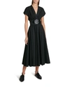 ALAÏA POPLIN V-NECK MIDI DRESS