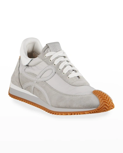 Loewe Flow' Logo Appliqued Suede And Textile Sneakers In White