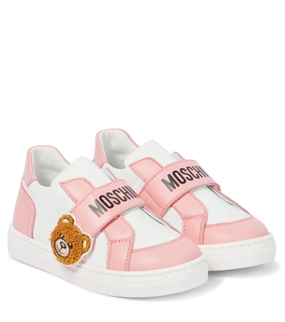 Moschino Kids' Leather Sneakers In Pink White