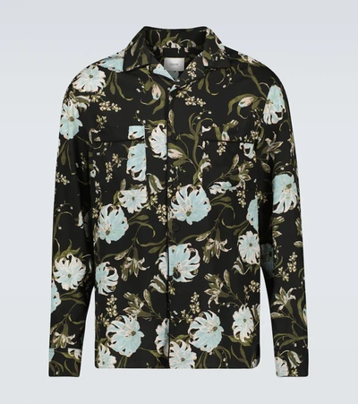 Erdem Lucius Camp-collar Floral-print Satin-twill Shirt In Black