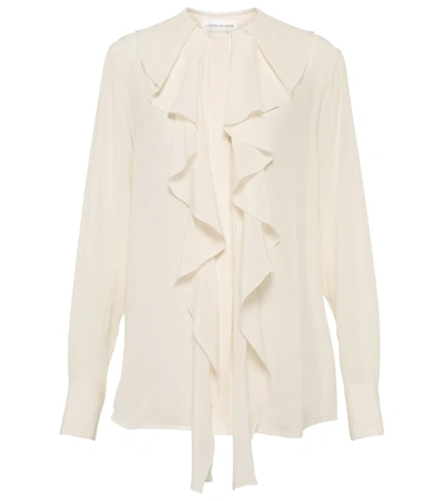 Victoria Beckham Ruffled Striped Cotton Blouse In White