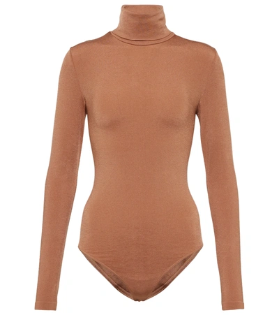 Wolford Colorado Turtleneck String Bodysuit In Caramel