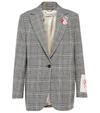 Golden Goose Golden Single Breasted Tom Boy Blazer Prince Of Wales Wool In Grey/bone White