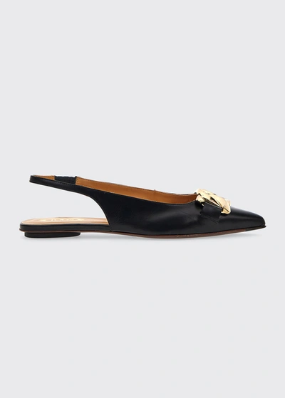 Tod's Leather Chain Slingback Ballerina Flats In Black