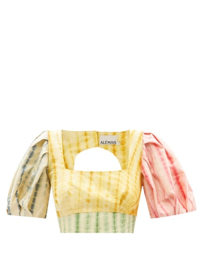 Ale Mais Queenie Shirred Tie-dye Linen Cropped Top In Yellow Multi