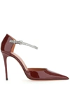 Amina Muaddi Ursina Crystal-embellished Patent-leather Pumps In Red
