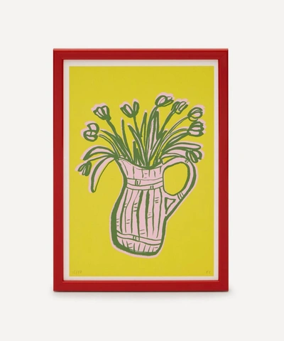 Frances Costelloe Bamboo Vase With Tulips On Butter Yellow Framed A4 Giclee Print