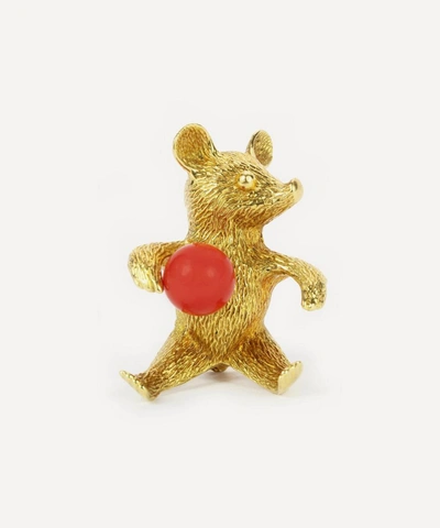 Kojis 18ct Gold Coral Teddy Bear Brooch