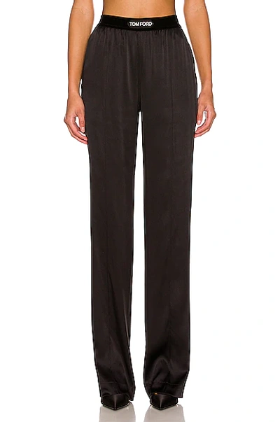 Tom Ford Velvet Waist Logo Trousers In Black