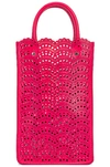 Alaïa Garance Vague Vienne Laser-cut Phone Crossbody Bag In Framboise