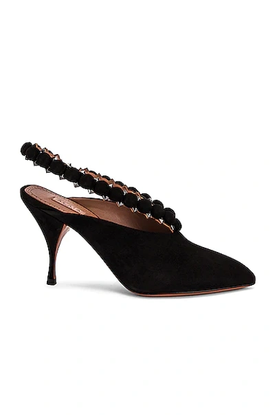 Alaïa 90mm Leather Pompom Pumps In Noir