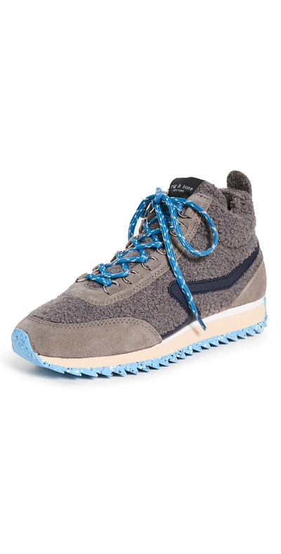 Rag & Bone Retro Hiker Faux Suede-trimmed Recycled Fleece And Rubber High-top Sneakers In Smoke
