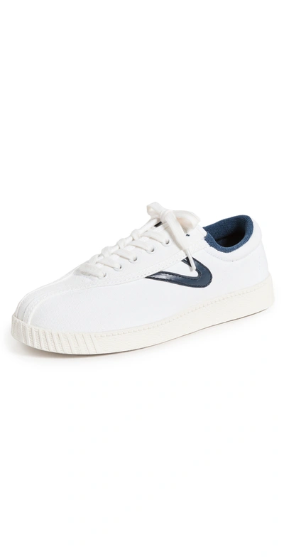 Tretorn A-nyliteca Canvas Retro Tennis Sneakers In White/navy