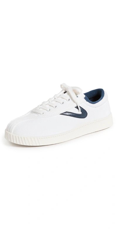 Tretorn A-nyliteca Canvas Retro Tennis Trainers In White/navy