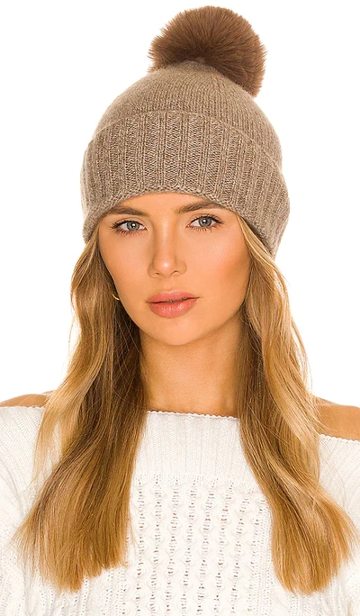 Hat Attack Cashmere Slouchy Cuff Beanie With Faux Fur Pom In Taupe