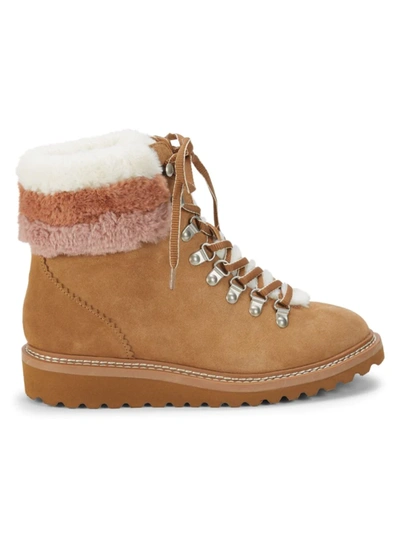 Splendid Women's Evita Faux Fur-trim Suede Combat Boots In Toast