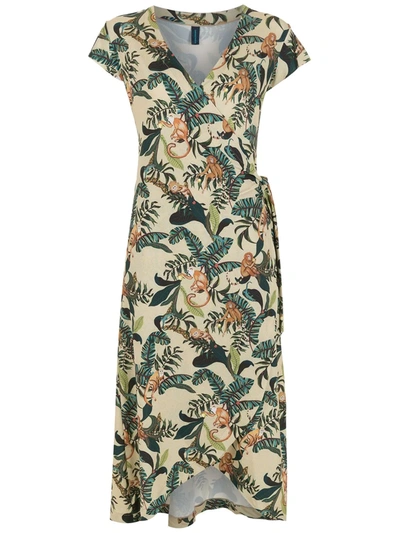 Lygia & Nanny Falcão Monkey-print Wrap Dress In Neutrals