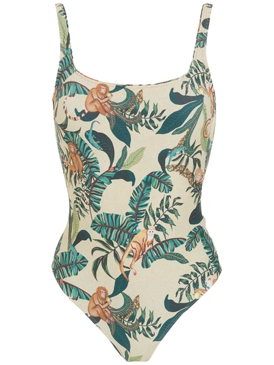 Lygia & Nanny Hapuna Leaf-print Swimsuit In Neutrals