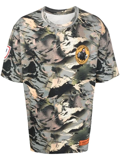 Heron Preston Logo Patch Camo Organic Cotton T-shirt In Green