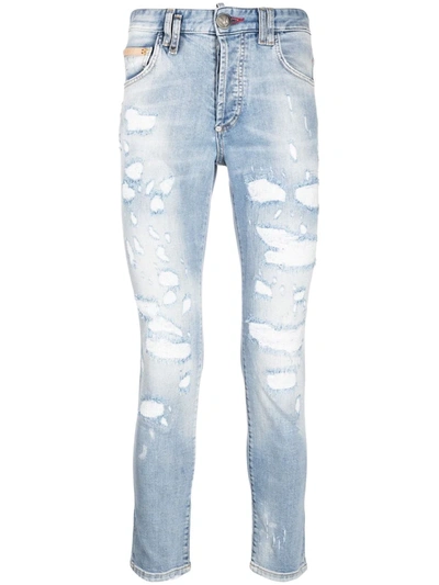 Philipp Plein Distressed Skinny-cut Jeans In Blue