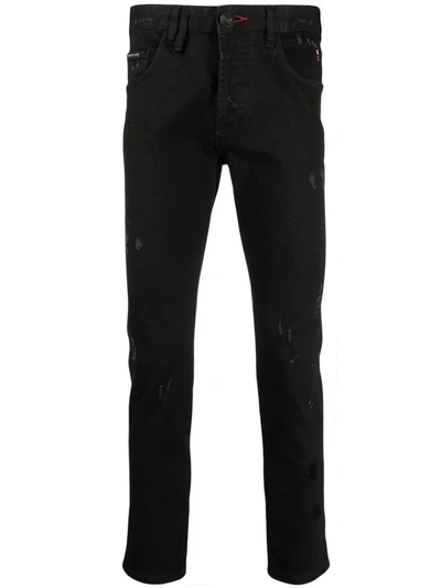 Philipp Plein Distressed-effect Straight-leg Jeans In Black